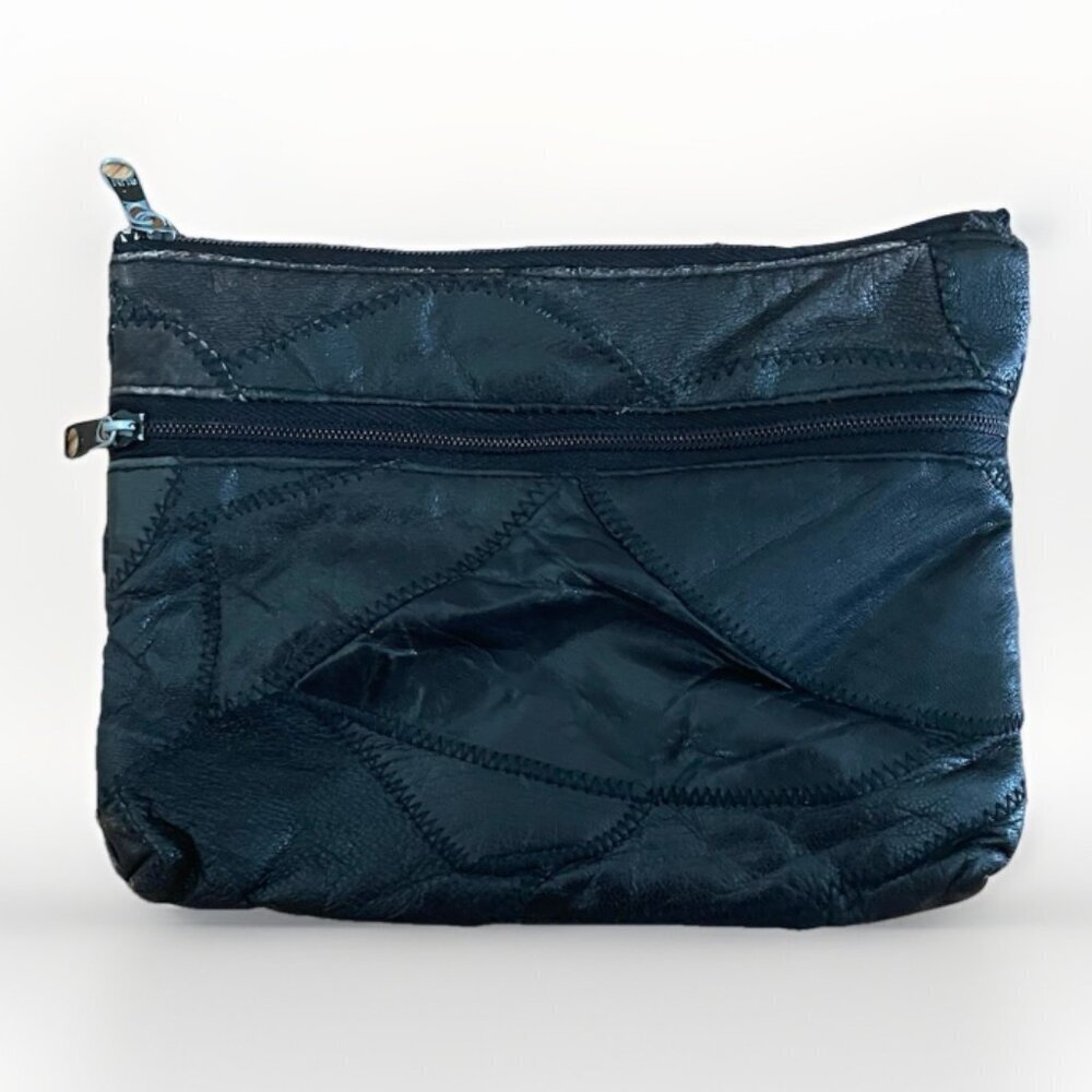 vintage leather patchwork pouch cosmetic makeup bag travel everyday